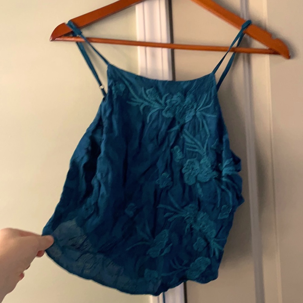 Ecote Urban Outfitters teal floral bead crop top